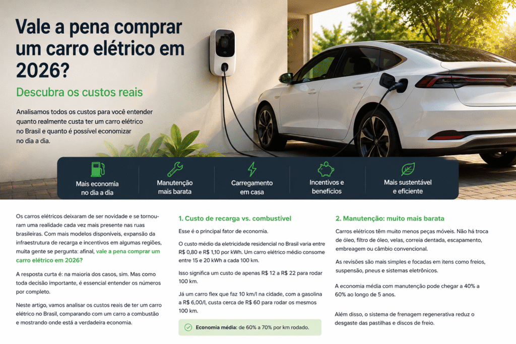 Vale a pena comprar um carro elétrico em 2026? Descubra os custos reais